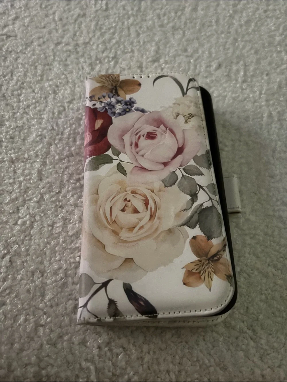 Floral Wallet Phone Case - Pink & Cream Rose Design iPhone 13